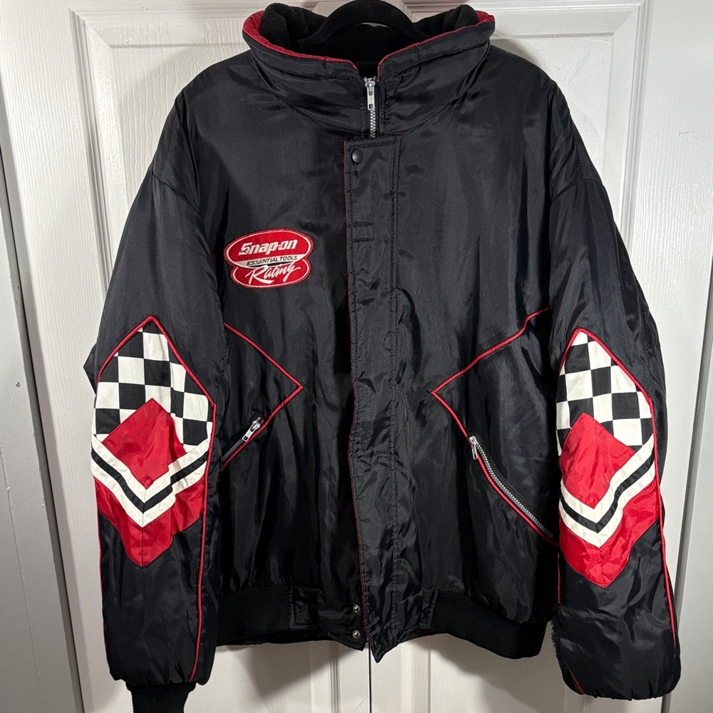 Snap on Racing Black and Red Checkered Bomber Jacket